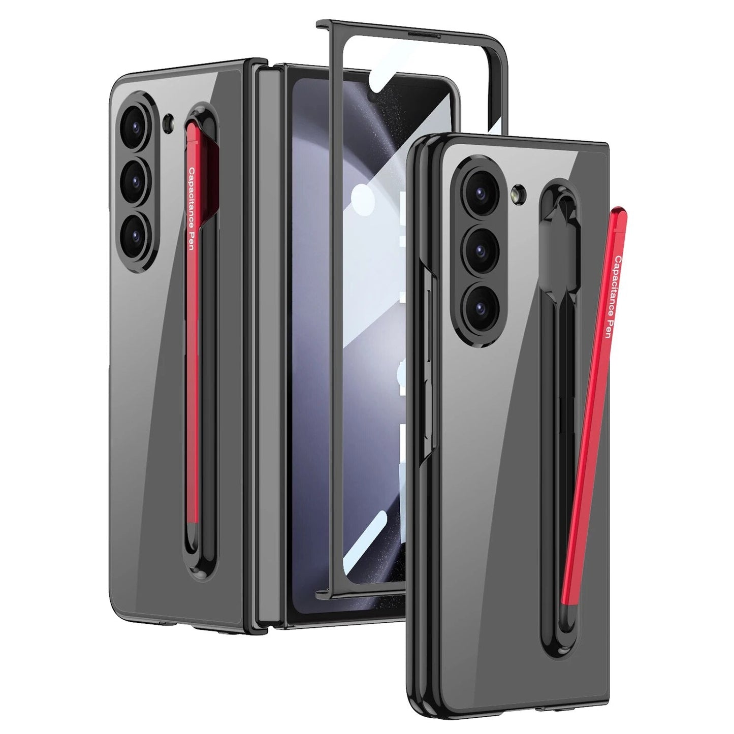Transparent Case with Magnetic Hinge & Touch Pen For Galaxy Z Fold 5